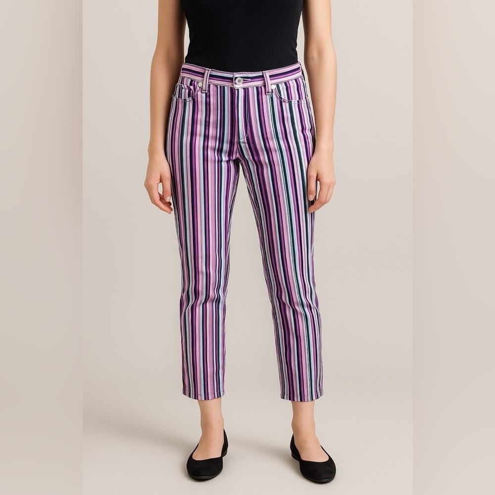 D&G Dolce & Gabbana Striped Cropped Jeans Womens 26 Purple Multi Retro